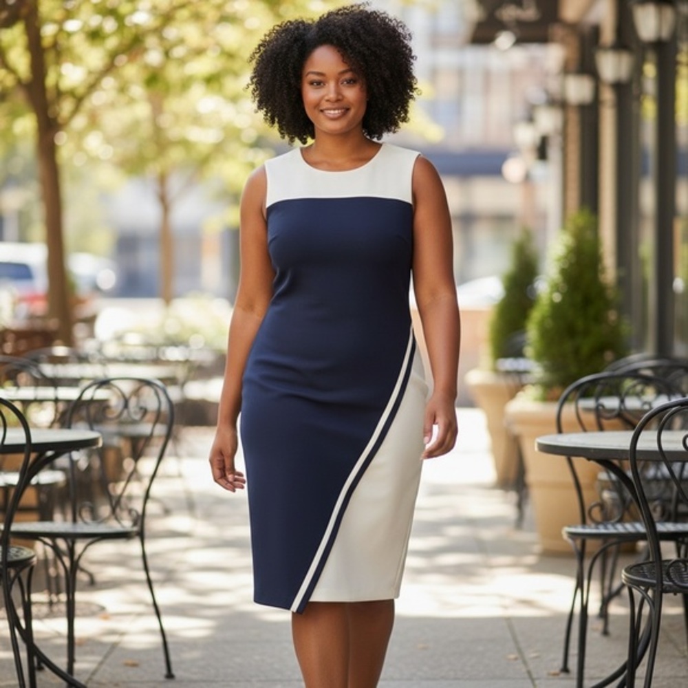 Tommy Hilfiger women's sleeveless colorblocked scuba crepe sheath dress